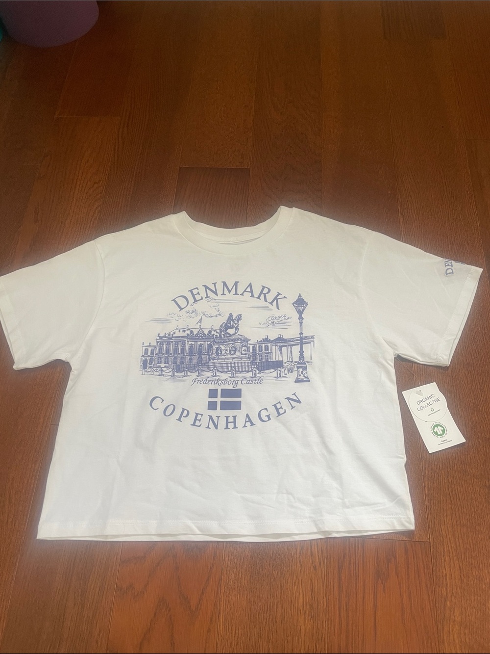 Denmark Copenhagen Graphic Crop Top - White with Blue Print